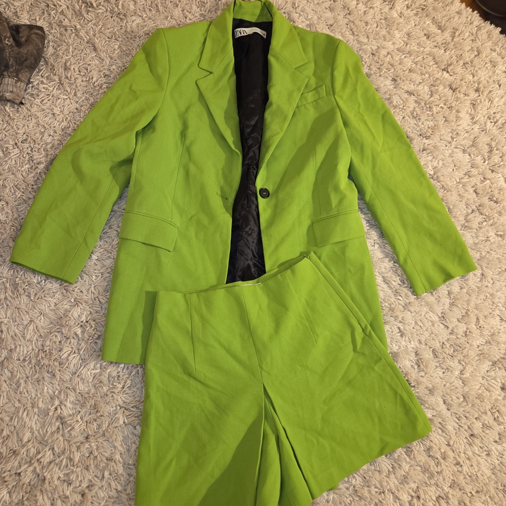 Zara Bright Green Womens Short Suit Set